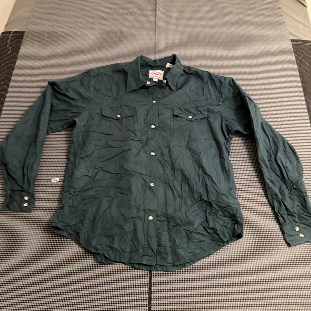 Roper‎ Mens Forest Green Western Snap Button Long Sleeve Shirt Size Large